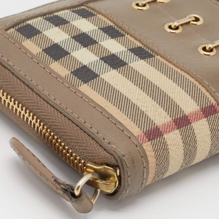 Pre Owned Burberry Beige House Check PVC and Leather Ziggy Corset Wallet 