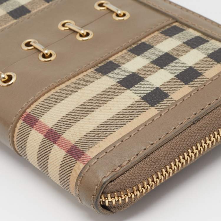 Pre Owned Burberry Beige House Check PVC and Leather Ziggy Corset Wallet 