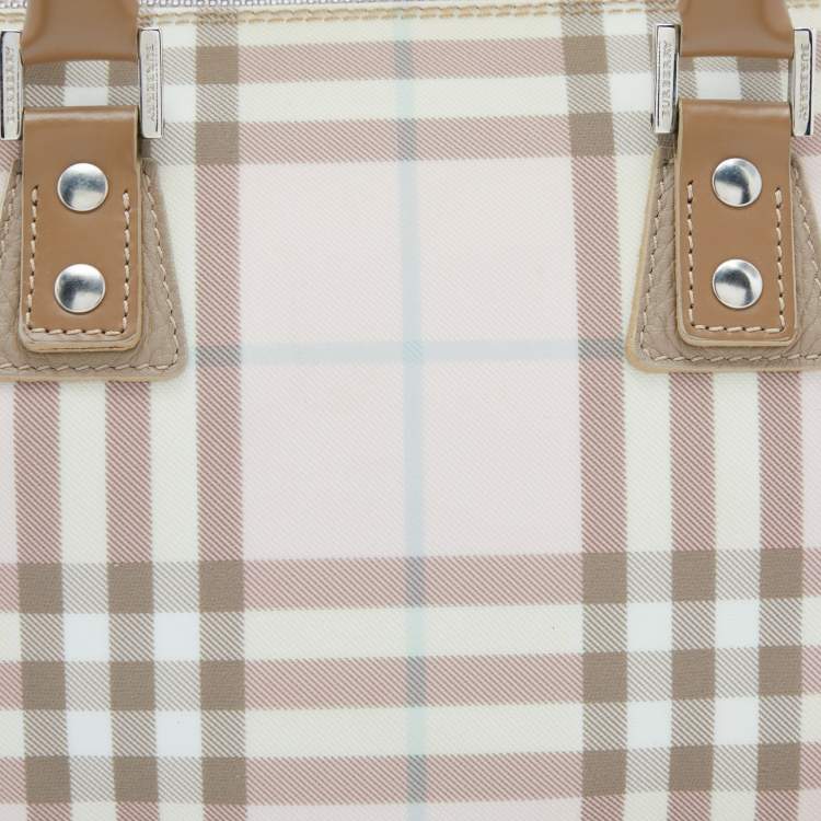 Pre Owned Burberry Pink/Beige House Check PVC and Leather Small Boston Bag