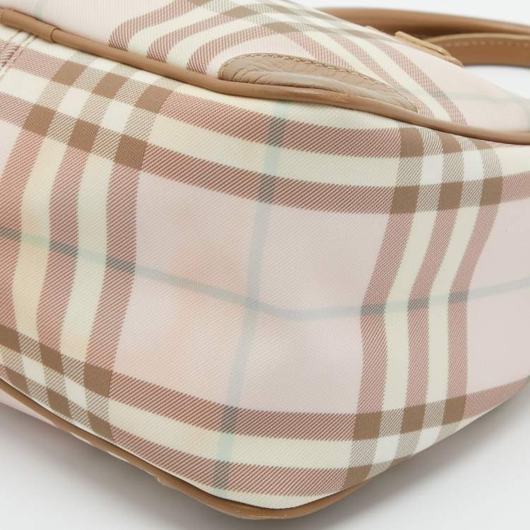 Pre Owned Burberry Pink/Beige House Check PVC and Leather Small Boston Bag
