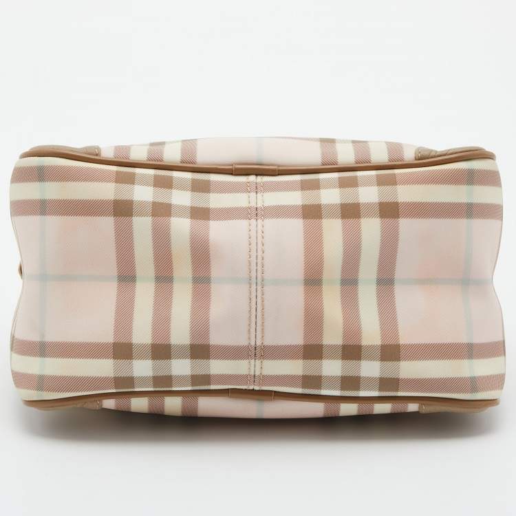 Pre Owned Burberry Pink/Beige House Check PVC and Leather Small Boston Bag