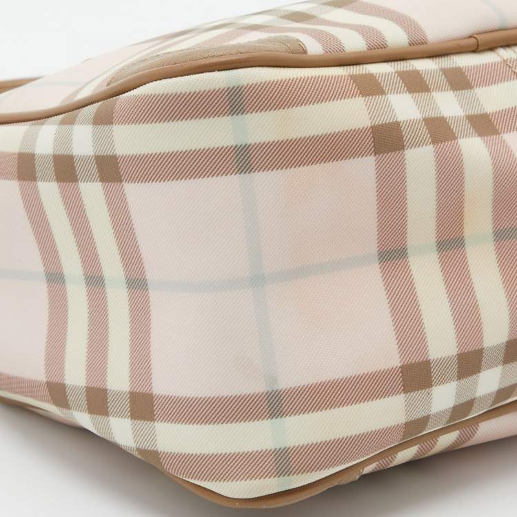 Pre Owned Burberry Pink/Beige House Check PVC and Leather Small Boston Bag