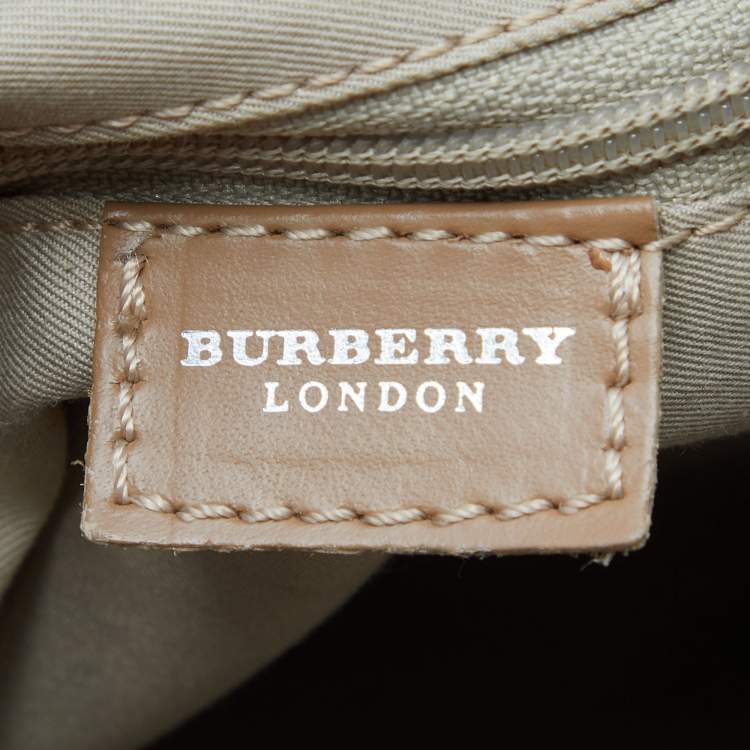 Pre Owned Burberry Pink/Beige House Check PVC and Leather Small Boston Bag