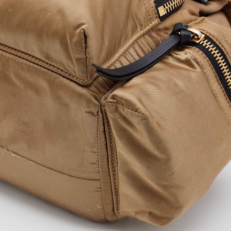 Pre Owned Burberry Gold/Black Nylon and Leather Rucksack Backpack