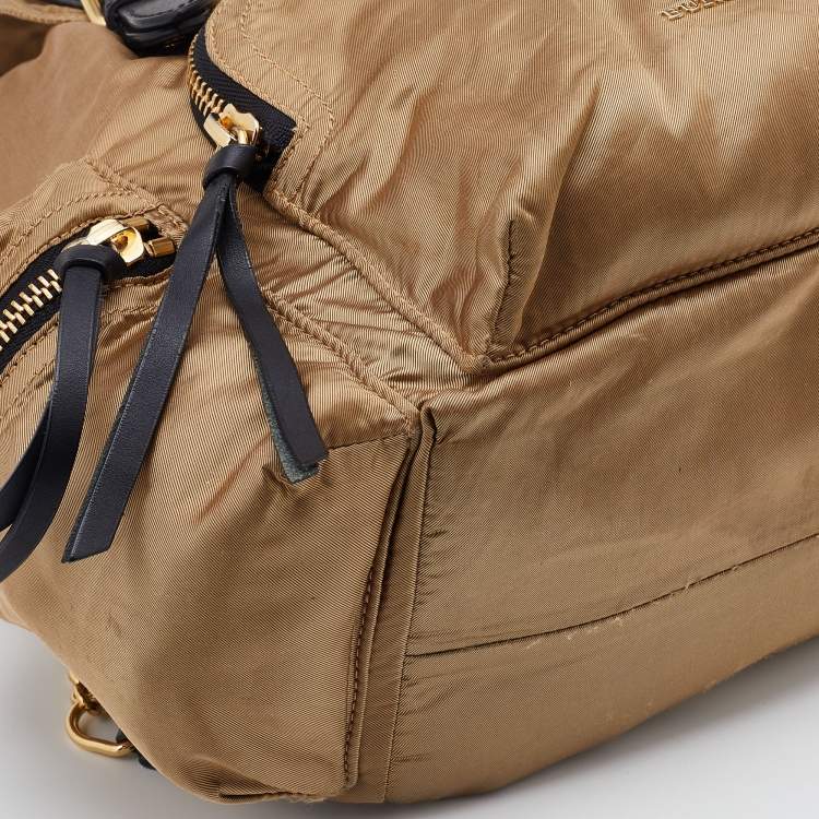 Pre Owned Burberry Gold/Black Nylon and Leather Rucksack Backpack
