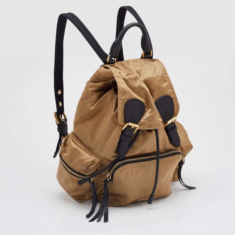 Pre Owned Burberry Gold/Black Nylon and Leather Rucksack Backpack