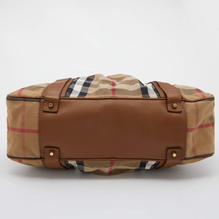 Pre Owned Burberry Beige House Check Canvas and Leather Ashbury Knight Bag