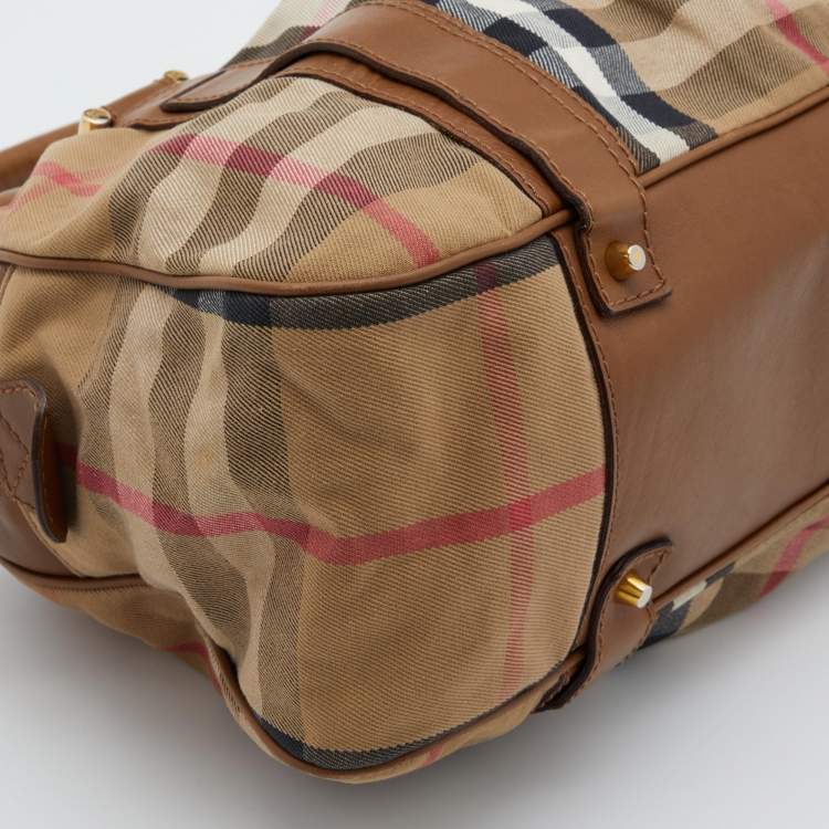 Pre Owned Burberry Beige House Check Canvas and Leather Ashbury Knight Bag