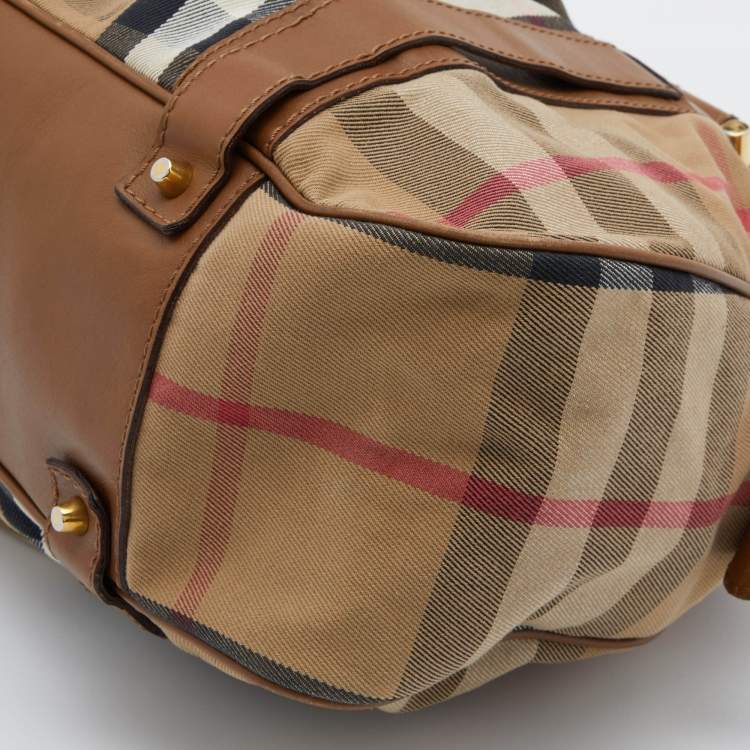 Pre Owned Burberry Beige House Check Canvas and Leather Ashbury Knight Bag