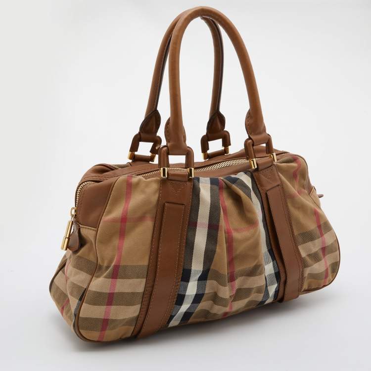 Pre Owned Burberry Beige House Check Canvas and Leather Ashbury Knight Bag