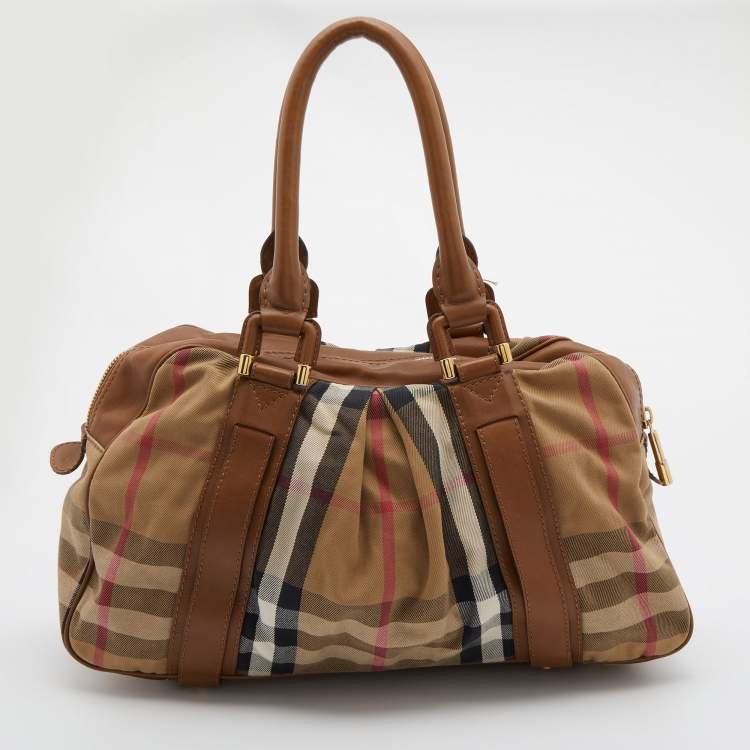 Pre Owned Burberry Beige House Check Canvas and Leather Ashbury Knight Bag