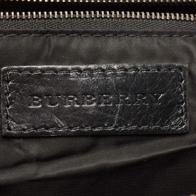 Pre Owned Burberry Black Nova Check Nylon and Leather Studded Satchel