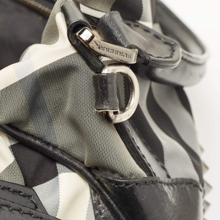 Pre Owned Burberry Black Nova Check Nylon and Leather Studded Satchel