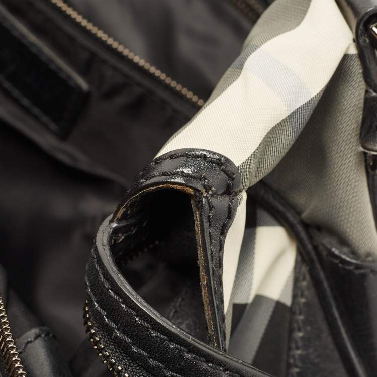 Pre Owned Burberry Black Nova Check Nylon and Leather Studded Satchel