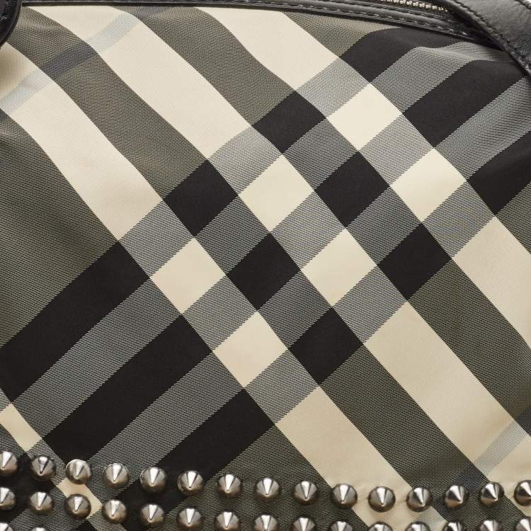 Pre Owned Burberry Black Nova Check Nylon and Leather Studded Satchel