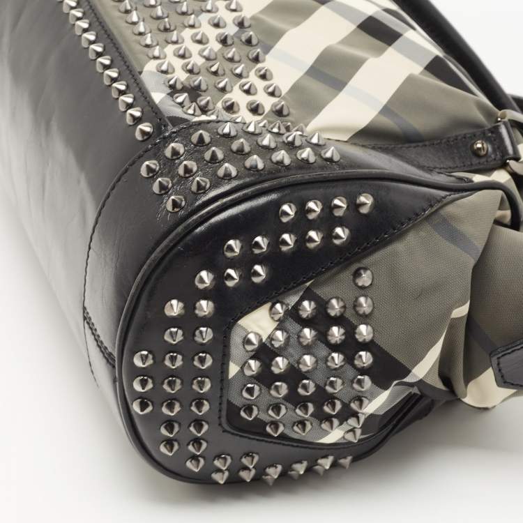 Pre Owned Burberry Black Nova Check Nylon and Leather Studded Satchel