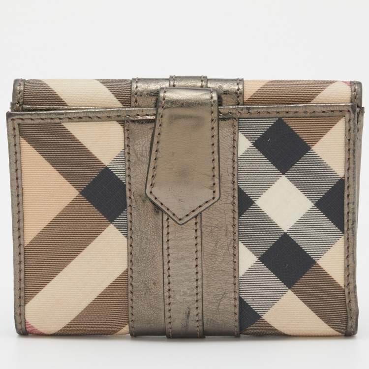 Pre Owned Burberry Metallic/Beige Nova Check PVC and Patent Leather French Wallet