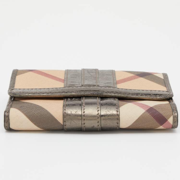 Pre Owned Burberry Metallic/Beige Nova Check PVC and Patent Leather French Wallet