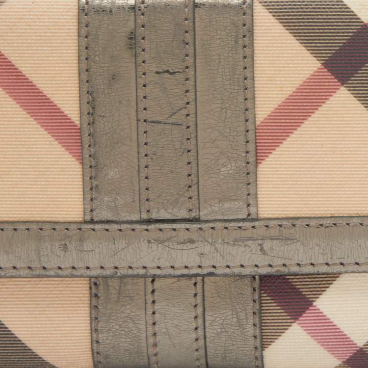 Pre Owned Burberry Metallic/Beige Nova Check PVC and Patent Leather French Wallet