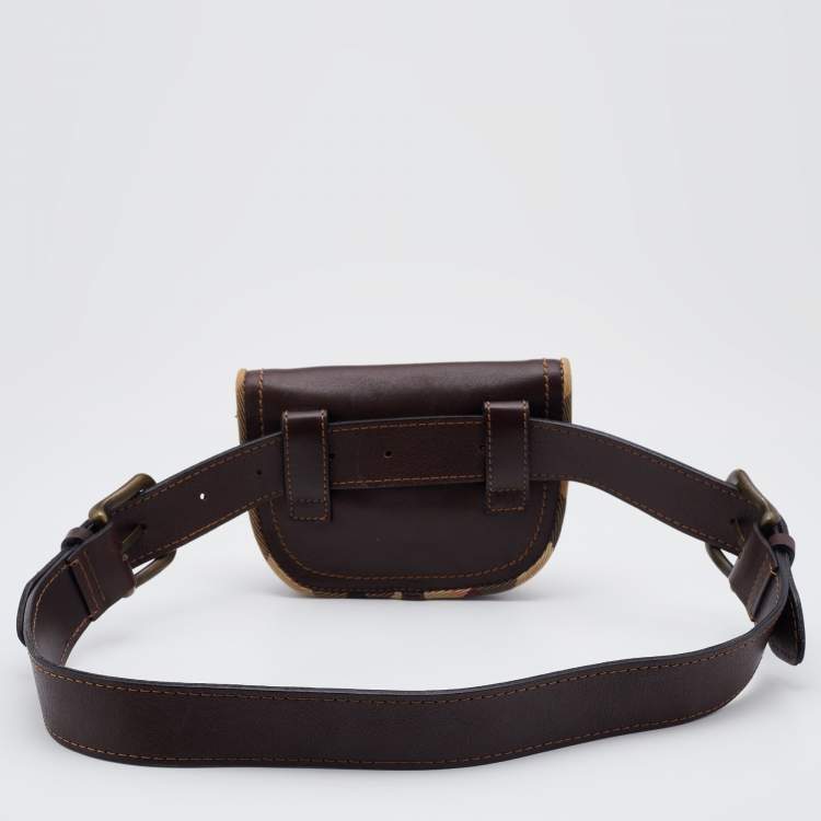 Pre Owned Burberry Brown Leather and Canvas Vintage Belt Bag