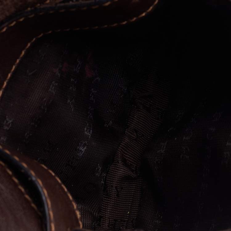 Pre Owned Burberry Brown Leather and Canvas Vintage Belt Bag