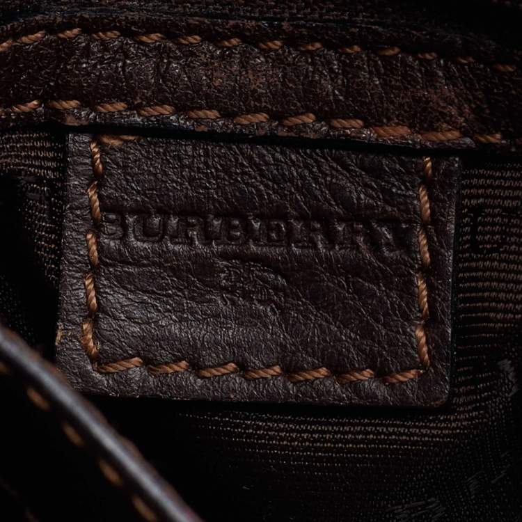 Pre Owned Burberry Brown Leather and Canvas Vintage Belt Bag