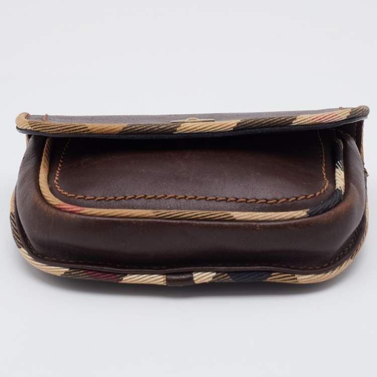 Pre Owned Burberry Brown Leather and Canvas Vintage Belt Bag