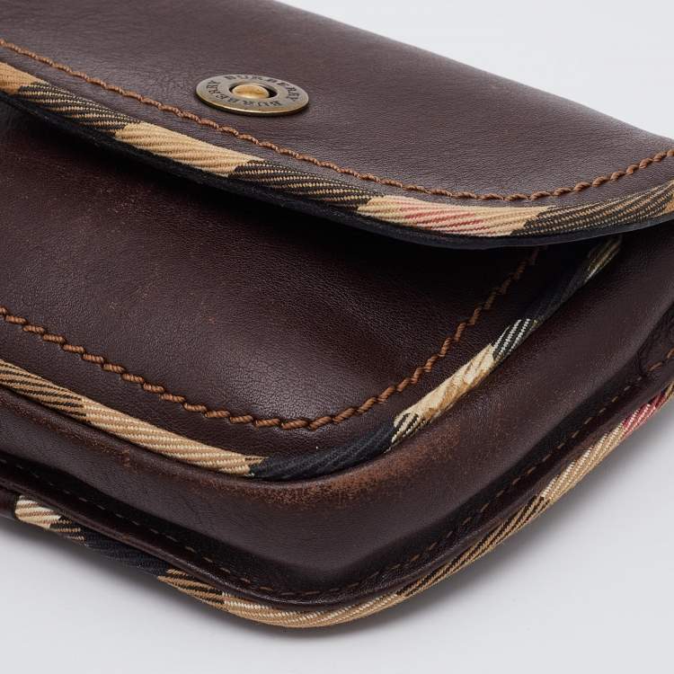 Pre Owned Burberry Brown Leather and Canvas Vintage Belt Bag