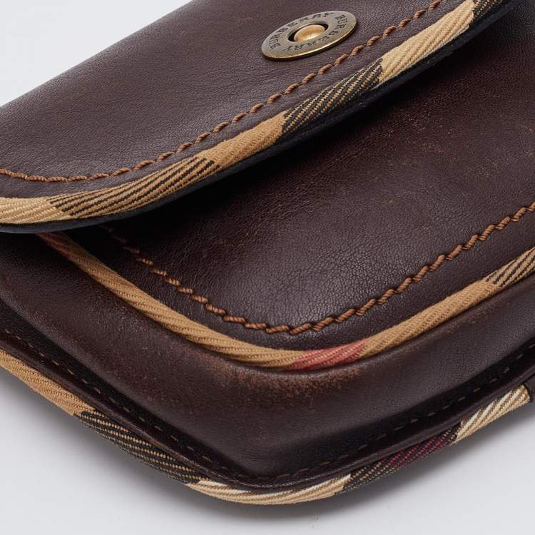 Pre Owned Burberry Brown Leather and Canvas Vintage Belt Bag