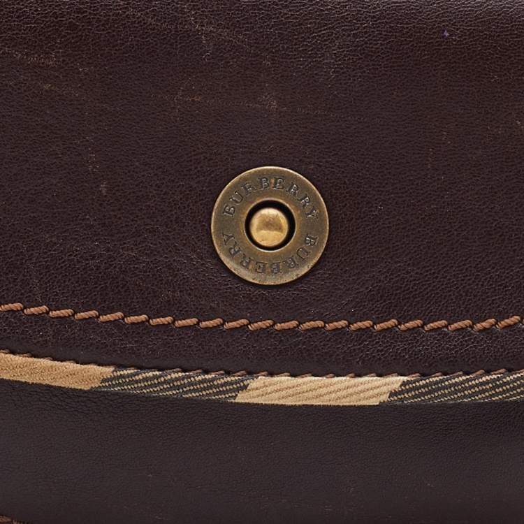 Pre Owned Burberry Brown Leather and Canvas Vintage Belt Bag