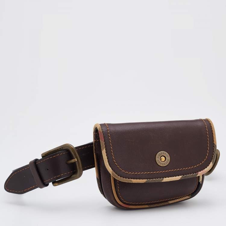 Pre Owned Burberry Brown Leather and Canvas Vintage Belt Bag