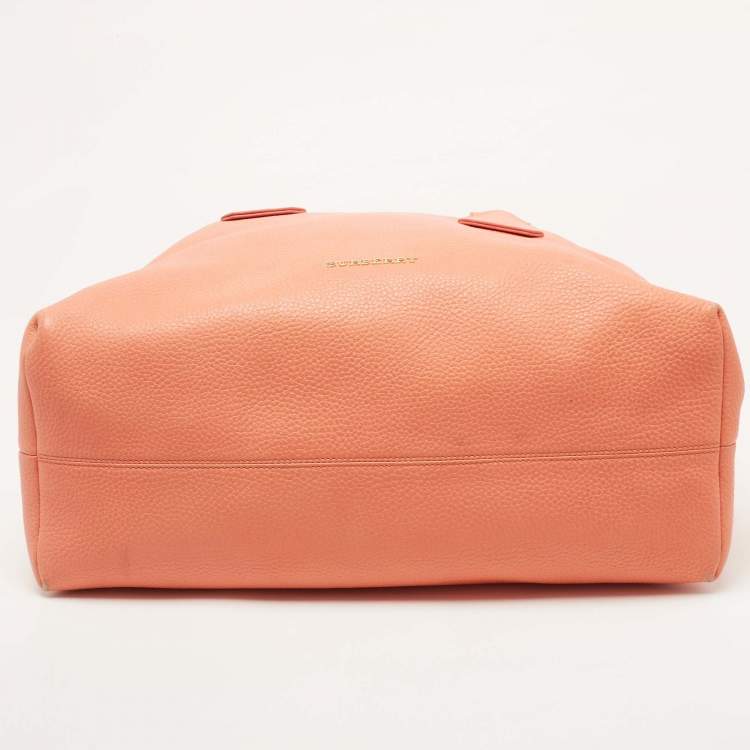 Pre Owned Burberry Peach Grained Leather Tote