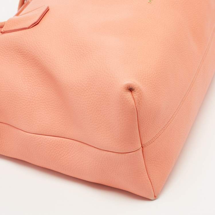 Pre Owned Burberry Peach Grained Leather Tote