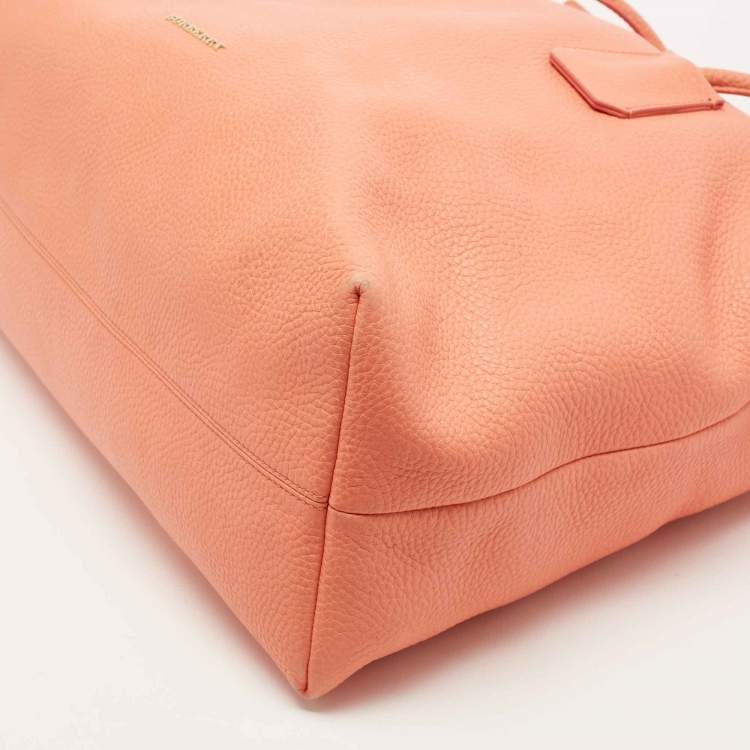 Pre Owned Burberry Peach Grained Leather Tote