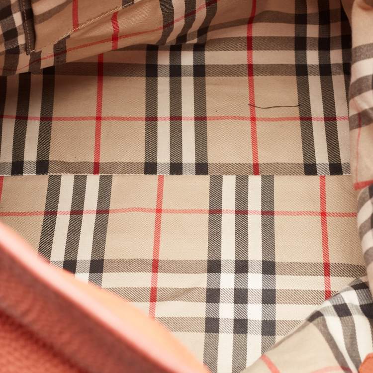 Pre Owned Burberry Peach Grained Leather Tote
