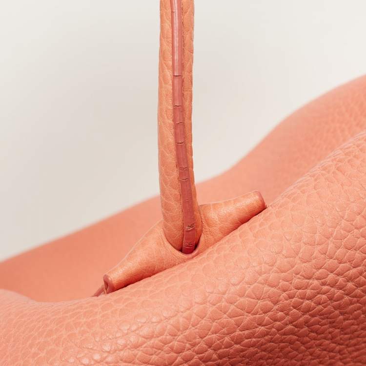 Pre Owned Burberry Peach Grained Leather Tote