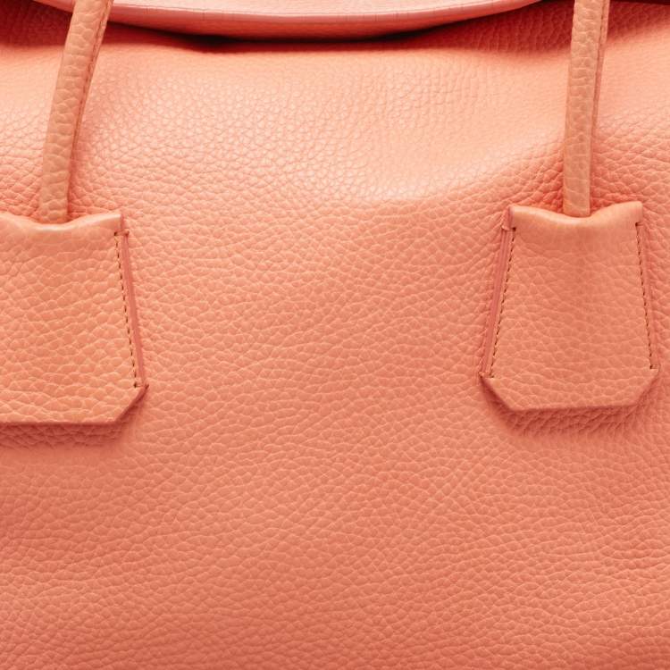 Pre Owned Burberry Peach Grained Leather Tote