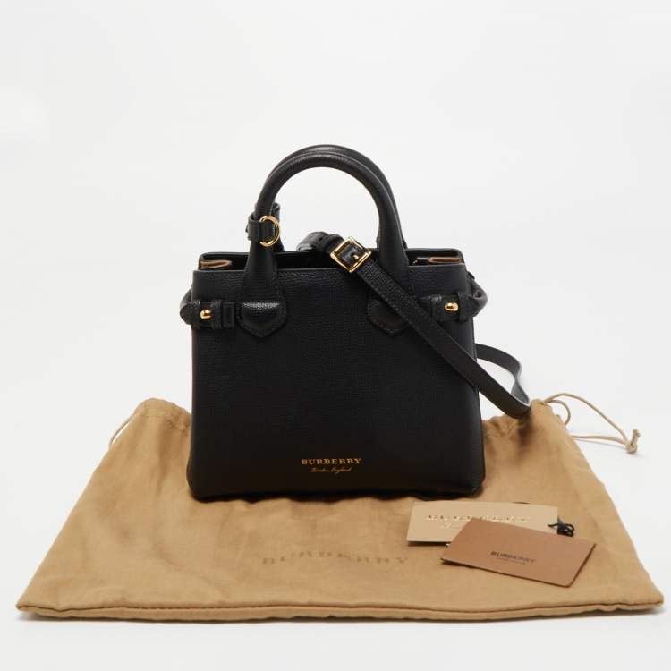 Pre Owned Burberry Black/Beige Leather and House Check Fabric Baby Banner Tote