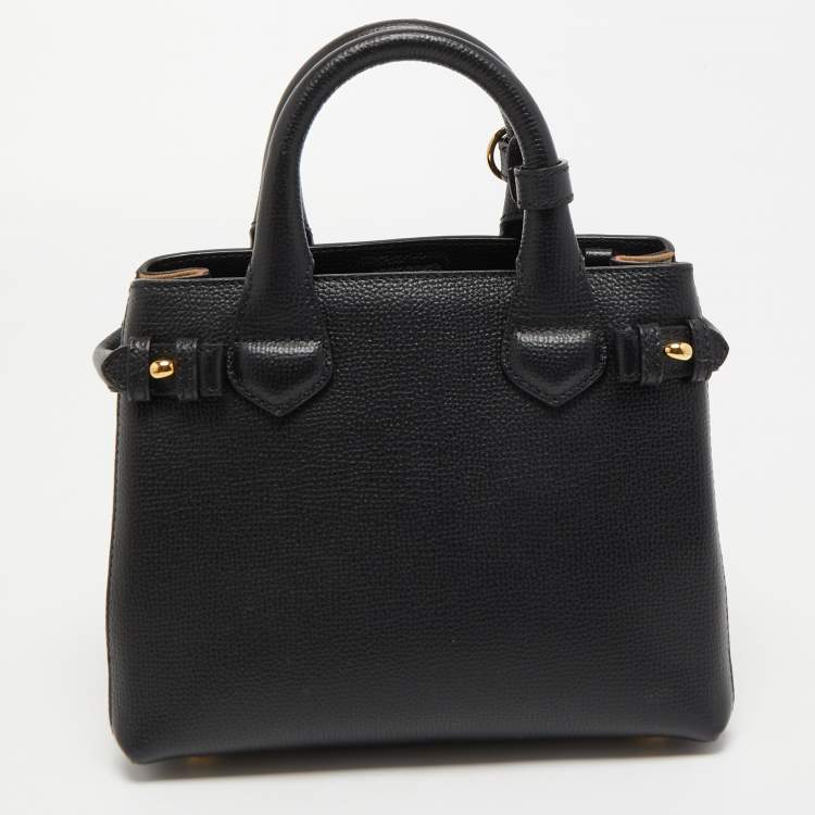 Pre Owned Burberry Black/Beige Leather and House Check Fabric Baby Banner Tote