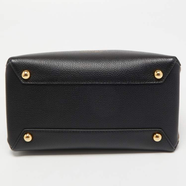 Pre Owned Burberry Black/Beige Leather and House Check Fabric Baby Banner Tote