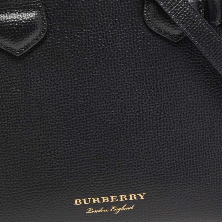 Pre Owned Burberry Black/Beige Leather and House Check Fabric Baby Banner Tote