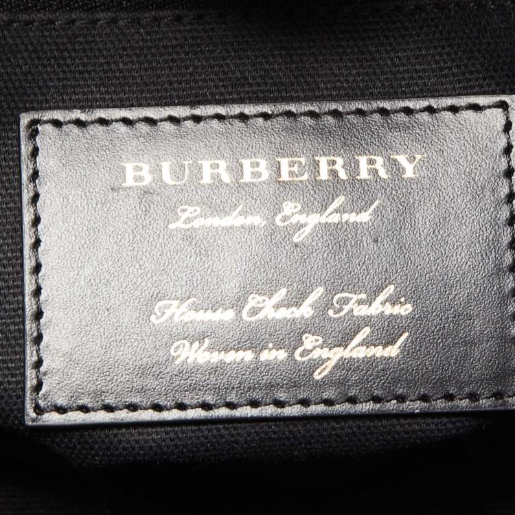 Pre Owned Burberry Black/Beige Leather and House Check Fabric Baby Banner Tote