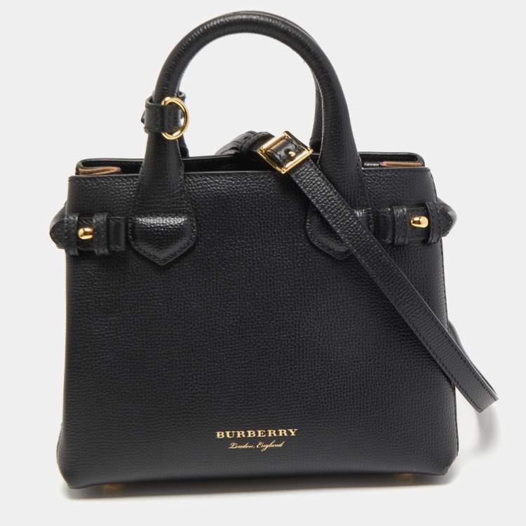 Burberry Black/Beige Leather and House Check Fabric Baby Banner Tote ...