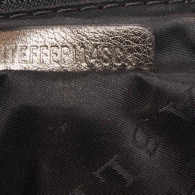 Pre Owned Burberry Metallic Perforated Floral Leather Wristlet Pouch
