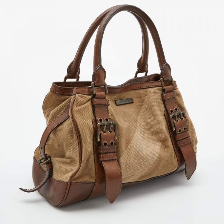 Pre Owned Burberry Beige/Brown Nova Check Canvas and Leather Tote
