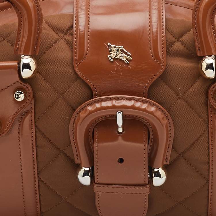 Pre Owned Burberry Brown/Tan Nylon and Leather Large Manor Satchel