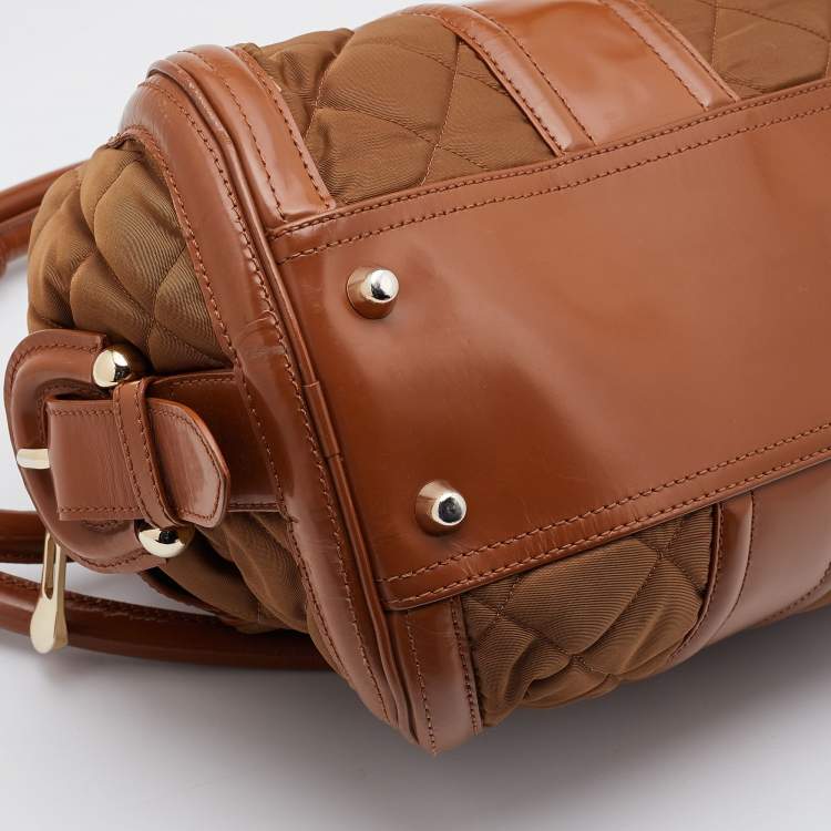 Pre Owned Burberry Brown/Tan Nylon and Leather Large Manor Satchel