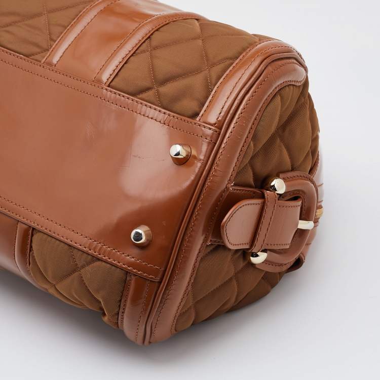 Pre Owned Burberry Brown/Tan Nylon and Leather Large Manor Satchel