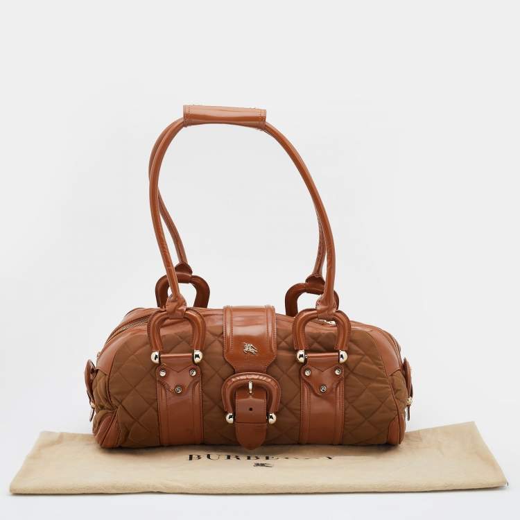 Pre Owned Burberry Brown/Tan Nylon and Leather Large Manor Satchel