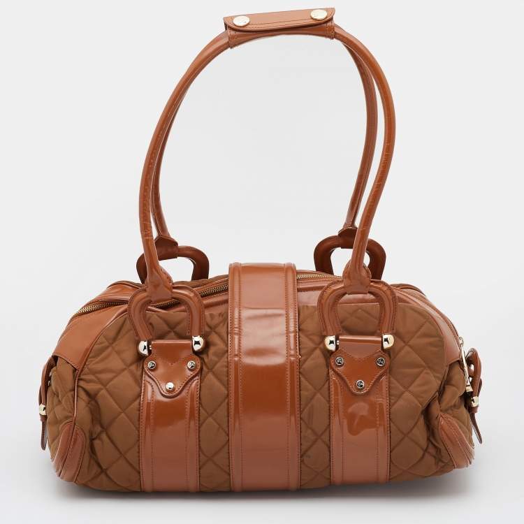 Pre Owned Burberry Brown/Tan Nylon and Leather Large Manor Satchel